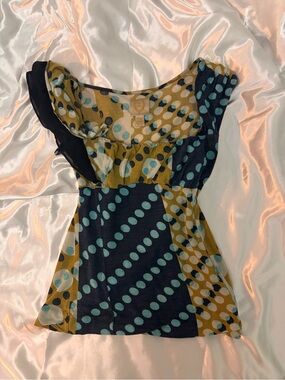 Polka Dot Cap Sleeve Blouse in Teal, Dark Blue & Green